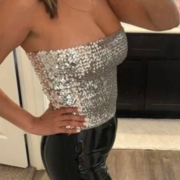 Glamorous Silver Sequin Tube Top - Picture 6 of 7